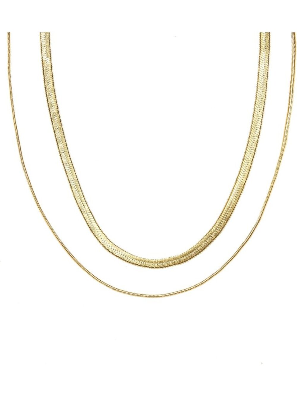 18K Gold Plated Double Herringbone Chain Necklace - Minimalist Layering Jewelry